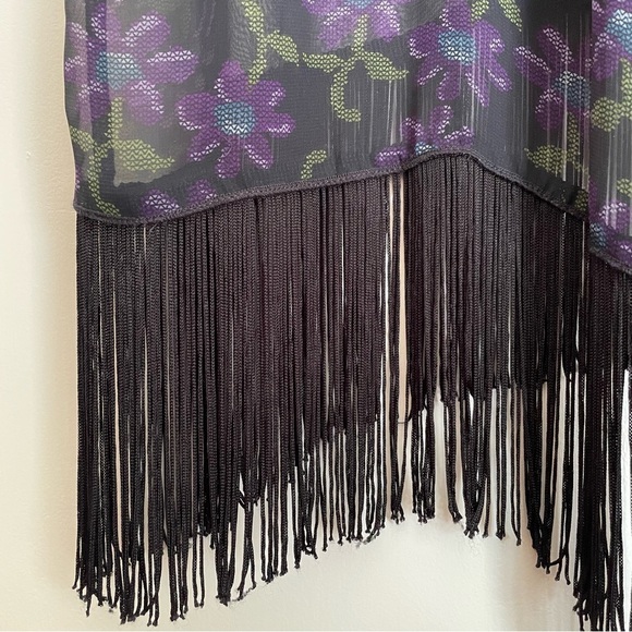 NWOT LuLaRoe ‘Monroe’ Sheer Kimono w/ Fringe, Black w/ Purple Flowers Size L - Picture 6 of 12